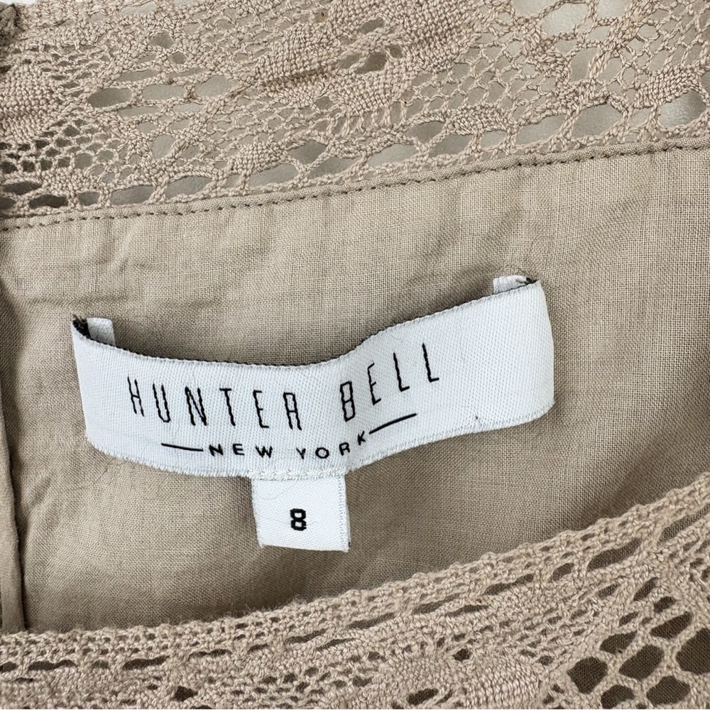 Hunter Bell Evelyn Dress Clay Silk Cotton Midi Square Neck Puff Sleeve Taupe 8 - Picture 5 of 9